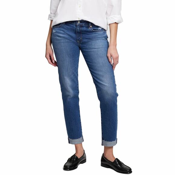 Gap Mid Rise Girlfriend Jeans with Washwell Sz 26 LONG 2L New Medium Wash Crop - Picture 1 of 10